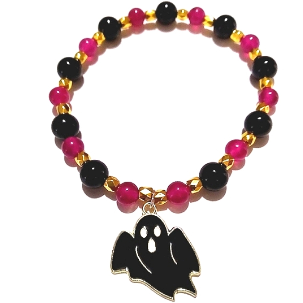 Handmade Rose Red Jade and Onyx Bracelet